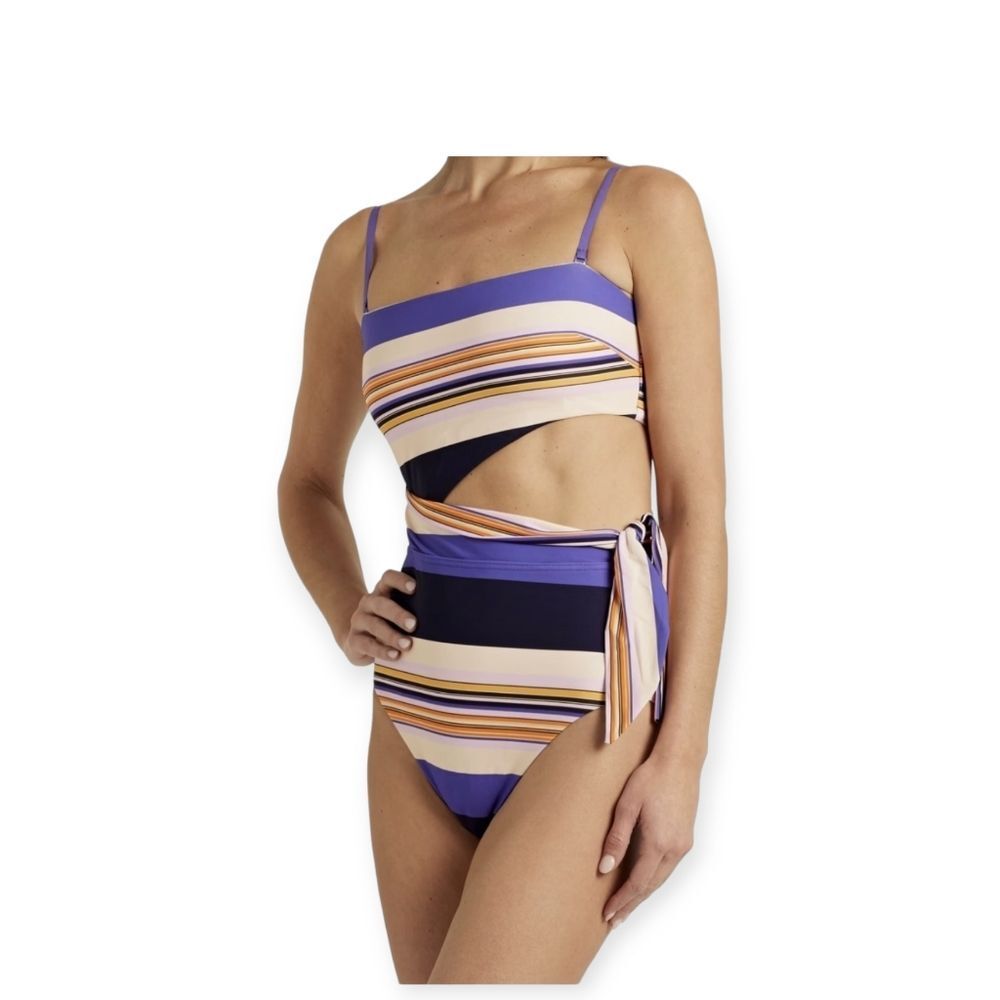 Zimmerman Multicolor Purple Black‎ cutout striped bandaeu swimsuit Size 4 NWT